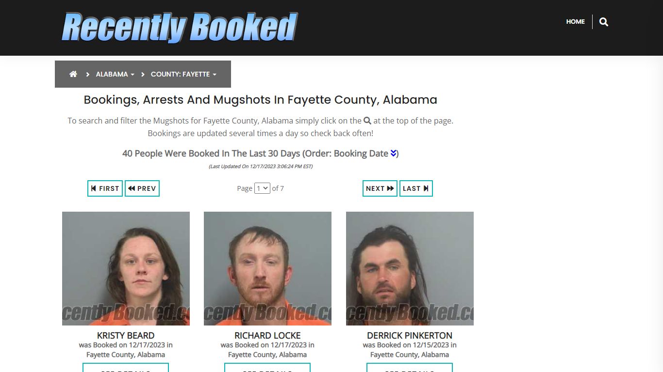 Recent bookings, Arrests, Mugshots in Fayette County, Alabama